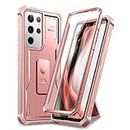 Dexnor for Samsung Galaxy S21 Ultra Case, [Built in Screen Protector and Kickstand] Heavy Military Grade Protection Shockproof Protective Cover for Samsung Galaxy S21 Ultra 5G, 6.8 inch Rose Gold