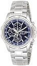 SEIKO SSC141 Watch for Men - Essentials - with Solar Chronograph, Stainless Steel with Blue Dial, Date Calendar, LumiBrite Hands, and Water-Resistant to 100m