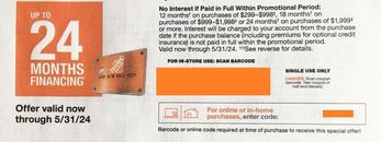 Home Depot Coupon Online 24 Month Financing Exp. 5/31/24 SUPER FAST DELIVERY