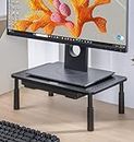Hoss® Monitor Stand for Desk with Drawer -Three Level Height Adjustable, for Monitors 24" - 32" Inch | Laptop | iMac | PC | Printer | Desk Organizer (Black) (Monitor Stand with Storage- 1 Pack)