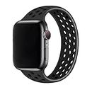Silicone Solo Loop Strap Compatible for Apple Watch Straps 38mm 40mm 41mm 42mm 44mm 45mm 49mm, Breathable Elastic Sport Band for iWatch Series 8 7 6 5 4 3 2 SE Ultra, Black coal black 42/44/45/49MM-S