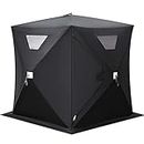 Happybuy Ice Shelter 2 Person Pop-up Portable Ice Fishing Shelter Top Insulated Ice Shelter Tent for Fishing Outdoor (Black)