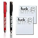 Fresh Outta Fucks Pad and Pen, Funny Pens Small Sticky Notes, Rude Pens and Sticky Notes Set, Novelty Notepads Office Supplies Desk Accessories, Christmas Gifts for Friends Colleagues Boss Black+Red