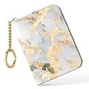 Nipichsha Credit Card Holder, Small RFID Card Wallet for Women, Slim Leather Card Holder Wallet, Credit Card Wallet Organizer, Pocket Business Card Case with Zipper & Keychain, Gray Gold Marble,
