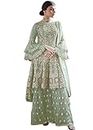 Miss Ethnik Women's Light Green Net Semi Stitched Top With Stitched Bottom and Dupatta Embroidered Dress Material Flared Top (Pakistani Salwar Suit) (SF-1027-Light Green)