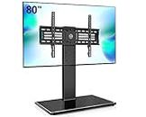 FITUEYES Universal TV Stand/Base Swivel Tabletop TV Stand with Mount for 40 to 80 inch Flat Screen TV 60 Degree Swivel 6 Level Height Adjustable,Tempered Glass Base,Holds up to 110lbs Screens