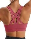 RUNNING GIRL Sports Bra for Women, Criss-Cross Back Padded Strappy Sports Bras Medium Support Yoga Bra with Removable Cups, Rose Red, XX-Large