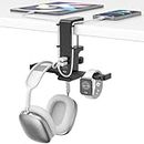 KDD Headphone Hanger with USB Charger - Dual Headset Stand with Removable Hooks - Under Desk Charging Station with 3USB & 1 Type C - iWatch Stand Desktop Gaming Accessories with Cable Clip