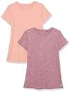 Amazon Essentials Women's Tech Stretch Short-Sleeve Crewneck T-Shirt (Available in Plus Size), Pack of 2, Plum Space Dye/Salmon Pink Space Dye, X-Large