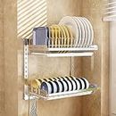 CoByda Space-Saving Stainless Steel 304 Dish Drying Rack: Wall-Mounted 2/3-level Design with Utensil Holder and Drip Tray for Kitchen countertop Efficiency