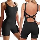 Mayround Jumpsuits for Women Short Sleeveless Tank Tops Romper Short Cross Backless Bodysuit Seamless One Piece Short Workout Unitard Women