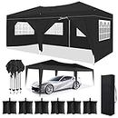 10x20FT Pop Up Canopy Tent with 6 Removable Sidewalls Outdoor Canopy Tents for Parties Heavy Duty Commercial Ez Up Canopy Wedding Event Party Tent Portable Gazebo with Carry Bag and 6 Weight Bags