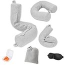 Twist Memory Foam Travel Pillow Adjustable Bendable Pillow for Neck Chin Lumbar Leg Support Traveling Airplane Bus Train Home for Side Stomach & Back Sleepers with Velvet Storage Bag,Eye Mask,Earplugs