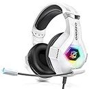 Gaming Headset for PS5 PS4 PC, Over-Ear Headphones with Surround Sound & RGB Light for Xbox Switch Mac Laptop white