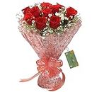 The FloralMart Fresh Flowers Bouquet of 8 Red Roses in Cellophane Wrapping, Bunch of 08 (Red)