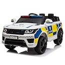 12V Kids Electric Ride On Police Car with Remote Control Music Lights USB MP3 3 Modes for 3-8 Years Old Boys Girls