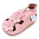Dotty Fish Zapatos de Cuero Suave para bebés. Sandalias para niñas. Rosa con Flores. 6-12 Meses (19 EU)