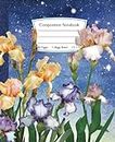 Composition Notebook: Aesthetic Botanical Journal Featuring Irises in Purple, Yellow and Indigo under an Illustrated Night Sky |110 College Ruled ... Office Workers or Writers | Gift for Her
