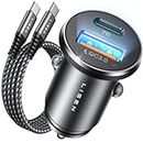 LISEN USB C Car Charger Adapter 54W [USB C 36W+UAB A 18W] with 60W 3.3ft Type C Cable PD3.0 Car Phone Charger Fast Charge 12V USB Socket Cigarette Lighter USB Charger for iPhone 15 pro Samsung iPad