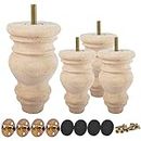 5 inch / 12cm Wooden Furniture Legs, Tchosuz Pack of 4 Unfinished Solid Wood Turned DIY Replacement Bun Feet with M8 Hanger Bolts & T-Nuts or Sofa Couch Cabinet Recliner Ottoman Riser