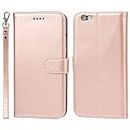 Cavor for iPhone 6 plus, iPhone 6s plus Wallet Case for Women, Flip Folio Kickstand PU Leather Case with Card Holder Wristlet Hand Strap, Stand Protective Cover for iPhone6plus/ iPhone 6splus 5.5'' Phone Cases-Rose Gold