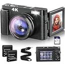 Newest 4K Digital Camera for Photography and Video, 48MP Vlogging Camera with SD Card Autofocus Anti-Shake, 3'' 180° Flip Screen 16X Zoom Digital Camera with Flash, Compact Digital Camera for Travel