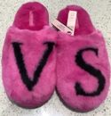 Victoria’s Secret Pink Faux Fur Closed Toe Slippers VS Logo UK 5/6 MED RRP:£35