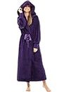 Alexander Del Rossa Women's Plush Fleece Hooded Bathrobe, Full Length Long Warm Lounge Robe with Hood, Purple, 3X