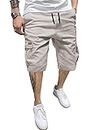 JMIERR Mens Twill Cargo Shorts Relaxed Fit Drawstring Golf Shorts Men's Cotton Stretch Dress Shorts Hiking Outdoor Beach Basketball Shorts for Men with 6 Pockets Summer CA36(L) B Sliver Gray