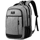 QINOL Travel Laptop Backpack, Business Anti Theft Laptop Backpack with USB Charging Port, College Computer Bag for Men Women (Grey, 15.6 Inch)