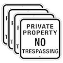 Doninex Large (4 Pack) Private Property No Trespassing Sign, Reflective Aluminum Metal Signs, Fade Resistant, Weatherproof, Indoor or Outdoor Use (White, 12x12 inch)