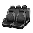 Mulcort 9 Pieces Car Seat Covers Universal PU Leather Seat Protector Full Set Automobile Interior Accessories for Car SUV Vehicle-Grey