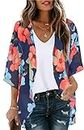 Summer Kimono Cardigan for Women Sheer Light Tops Casual Open Front Swimwear Shirts Beach Cover ups (Oil Blue,XL)