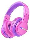 iClever BTH12 Kids Bluetooth Headphones,Colorful LED Lights Wireless Kids Headphones,74/85/94dB Volume Limited,55H Playtime,Bluetooth 5.2,Over Ear Kids Headphones for iPad/Tablet/Airplane, Hot Pink