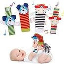 PADONISE 4 Pack Baby Wrist Rattles Rattle Socks Set Baby Socks Animals Development Toys for Toddlers 1-3 Early Learning Toys for Babies Infant Sensory Toys Newbron Gift Set Birth Gifts for Baby