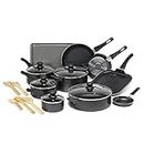 Ecolution Easy Clean Nonstick Cookware Set, Features Kitchen Essentials, Bamboo Cooking Utensils Set, Vented Glass Lids, Ergonomic Grip Handles, Made Without PFOA, Dishwasher Safe, 20-Piece, Black