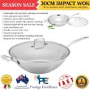 32cm Stainless Steel Impact Covered Wok with Glass Lid for Induction Gas Cooktop