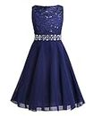 CHICTRY Kids Girls Sparkle Belt Sequin Lace Flower Girl Bridesmaid Wedding Party Dresses Navy Blue 13-14 Years