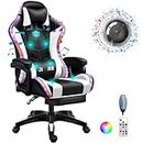Ergonomic Gaming Chair with Speakers and Led Lights, Comfortable Gaming Chair with Footrest High Back Computer Office Gaming Massage chairChair for Adults Kids (Black and White)