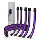 EZDIY-FAB PSU Cable Extension kit Sleeved Cable Custom Power Supply Sleeved Extension 16 AWG 24-PIN 8-PIN 6-PIN 4+4-PIN with Combs- Black/Purple
