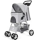 Wedyvko Dog Stroller, Pet Stroller for Small Dogs Cats, 33 LBS with Storage Basket & Cup Holder, Grey