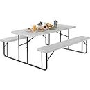 YITAHOME 6FT Large Folding Picnic Table and Bench Set, Weather Resistant Outdoor Picnic Table with Easy Assembly Steel Frame & Wood-Like Tabletop for Patio, Yard, Lawn, Porch, Garden, White