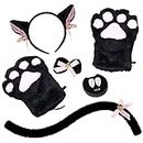 Abida Cat Cosplay Costume - 5 Pcs Cat Ear and Tail Set with Collar Paws GlovesÃ‚ and Vampire Teeth Fangs for Lolita Gothic Halloween-Black