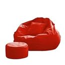 RELAX BEAN BAG'S 2XL RED Bean Bag Cover Set with Cushion and Footrest (Without Filling) Comfortable Leatherette Bean Bag Chair for Teens Kids and Adults for Livingroom Bedroom and Gaming Room.