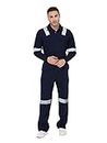Associated Uniforms Men's 100% Cotton Industrial Work Wear Coverall Boiler Suit of 240 GSM with Reflective Tape (L-40, NAVY BLUE)