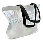 Victoria's Secret PINK XL Iridescent Silver Canvas Shopper Tote Bag, 22" x 16" x 6"