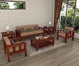 LEGEND HOME FURNITURE Wooden Sofa Set 5 Seater for Living Room | Sofa Set | 5 Seater Sofa Set | Solid Sheesham Wood Sofa Set for Living Room Furniture (3+1+1), Natural Finish