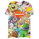 Nickelodeon Mens 90s Cartoon Shirt - Rugrats Hey Arnold Ren & Stimpy Rocko's Modern Life Sublimated Allover Print T-Shirt (White, Small)