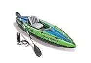 Intex Challenger K1 Inflatable Single Person Kayak Set and Accessory Kit with Aluminum Oar and High Output Air Pump Built for Lakes, Rivers, & Fishing