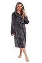 Daisy Dreamer Womens Hooded Dressing Gown Robes Flannel Fleece Long Super Soft Plush Robe Bathrobe Gowns for Ladies (Charcoal, L)